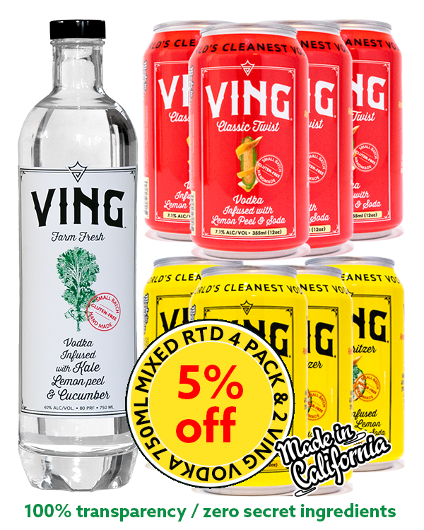 VING Combo Pack (VING Kale, Lemon Peel & Cucumber, 4-pack Classic Twist, 4-pack LA Spritzer) 