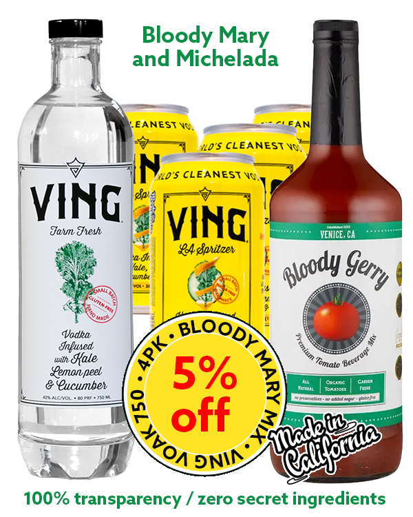 xtra gift bundle - VING Bloody Mary & Michelada with VING Kale, Lemon Peel & Cucumber Vodka, LA Spritzer Cocktails & Bloody Gerry Mix 