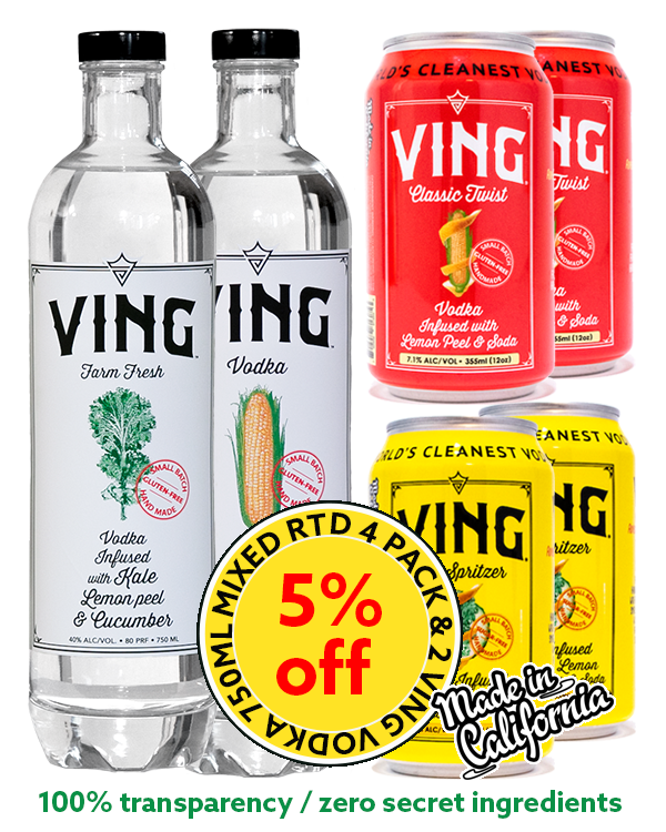 VING Combo Pack (VING Kale, Lemon Peel & Cucumber, VING Vodka, 2-pack Classic Twist, 2-pack LA Spritzer) 